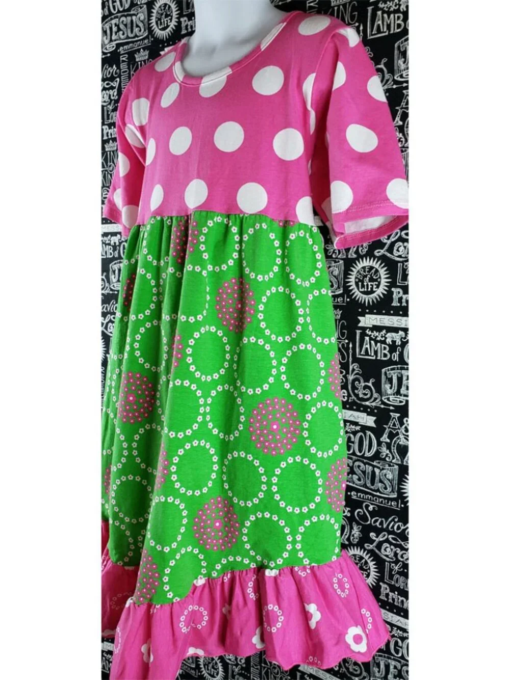 Corkys Pink and Green Polka Dot Girls Casual Dress